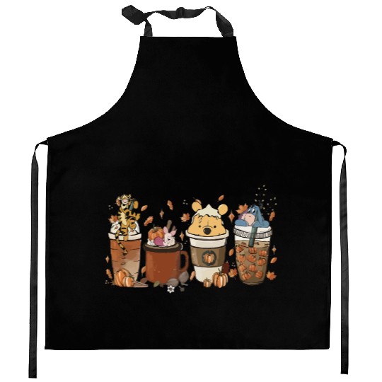 Retro Winnie The Pooh Coffee Kitchen Aprons, Disney Thanksgiving Kitchen Aprons