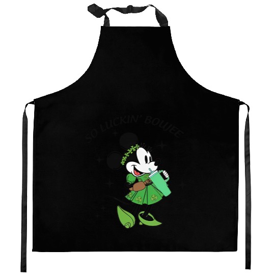 Minnie So Luckin Boujee Kitchen Aprons, Lucky Minnie, Disney St Patricks Day