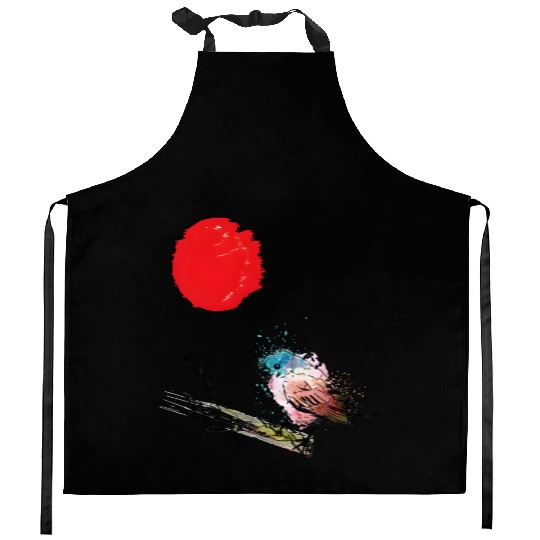 Murakami Birds Red Moon Japenese Kitchen Aprons