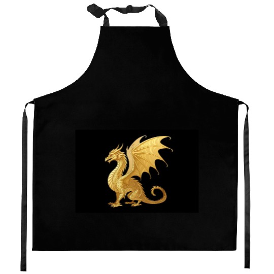 Elegant Golden Dragon Illustration Kitchen Aprons