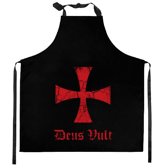 Distressed Deus Vult Knights Templar Cross Crusade Kitchen Aprons