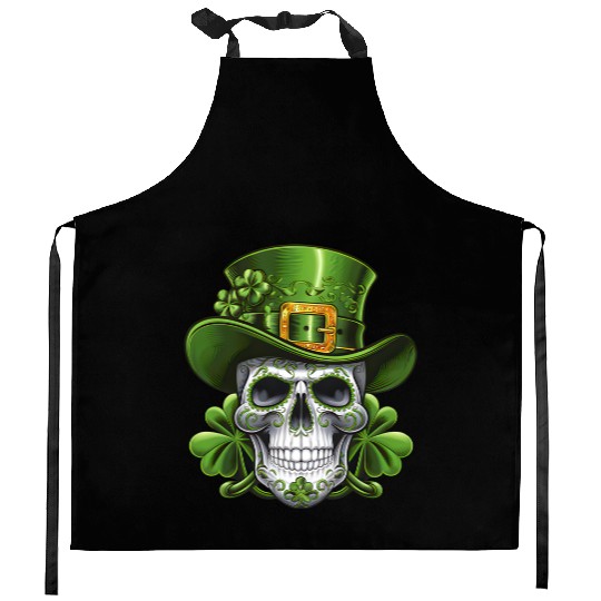 Sugar Skull St Patrick's Day Shamrock Kitchen Aprons