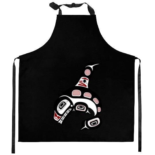 Native American Red Black Haida Orca Killer Whale Kitchen Aprons