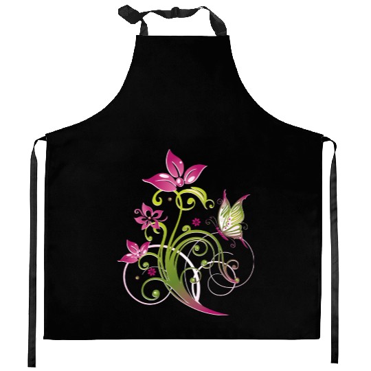 Elegant Floral Swirl Pattern Kitchen Aprons