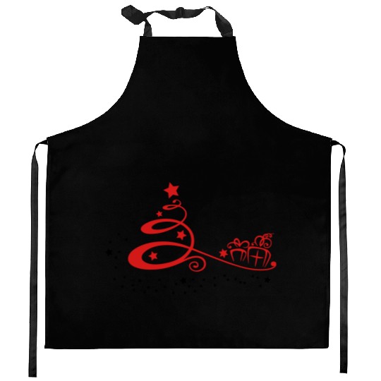 Abstract christmas tree with stars and gifts. Kitchen Aprons