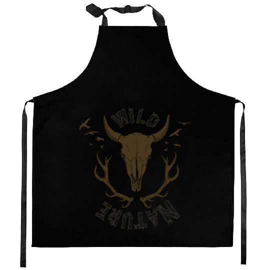 buffalo skull Kitchen Aprons