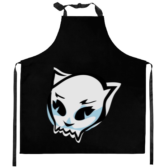 cat skull Kitchen Aprons