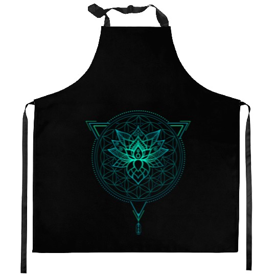 Lotus of Life Mandala in Geometric Triangle Kitchen Aprons