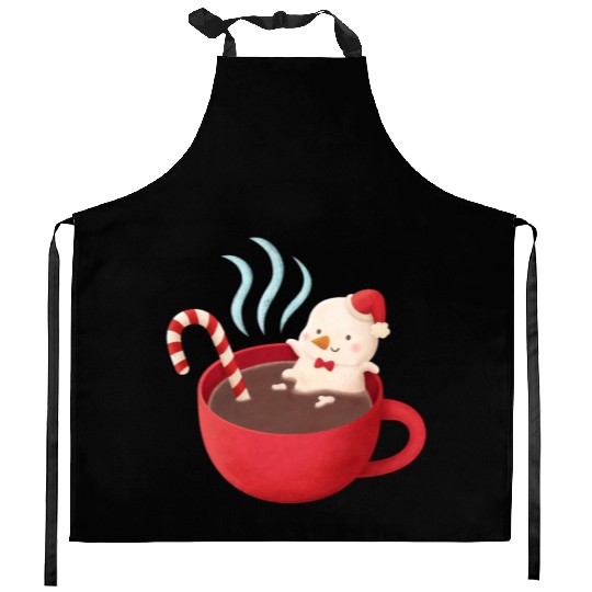 Cute Snowman in Hot Cocoa Kitchen Aprons
