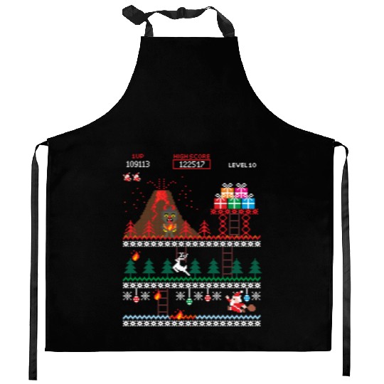 Santa vs Krampus: Merry 8-bit Christmas Kitchen Aprons