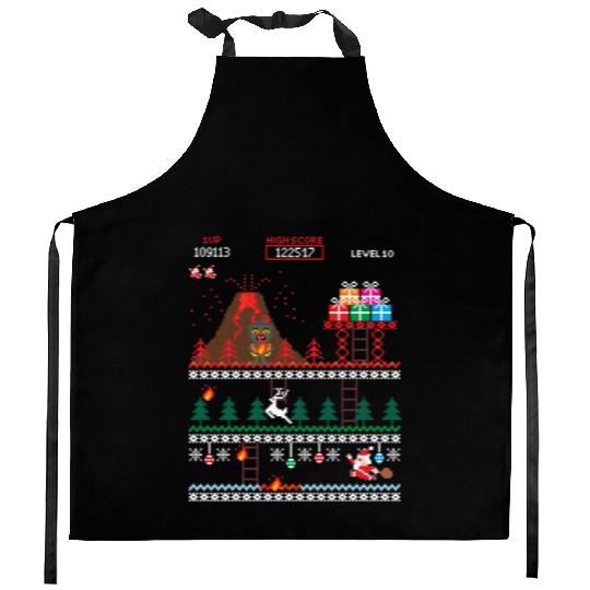 Santa vs Krampus: Merry 8-bit Christmas Kitchen Aprons