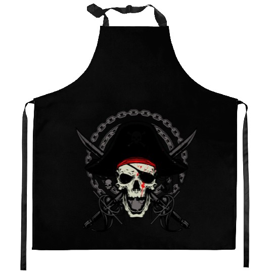 Ahoy Buccaneers Avast Ye motif of Pirate Skull Kitchen Aprons