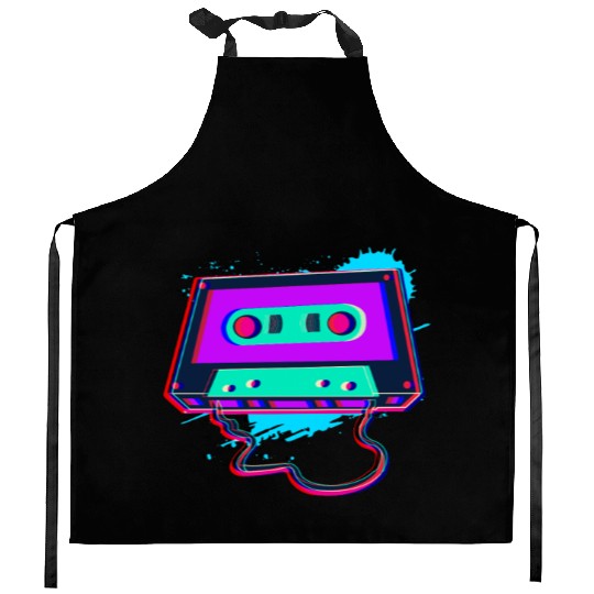 80s Music Cassette Tape : 3D, Neon, 80s songs Kitchen Aprons