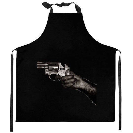 Monkey With Gun Kitchen Aprons