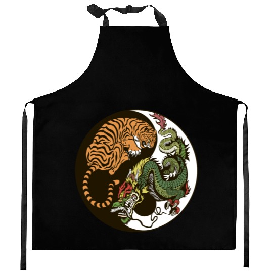 Yin yang tiger & dragon Kitchen Aprons