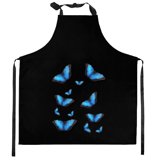 Blue butterflies flying together. Kitchen Aprons