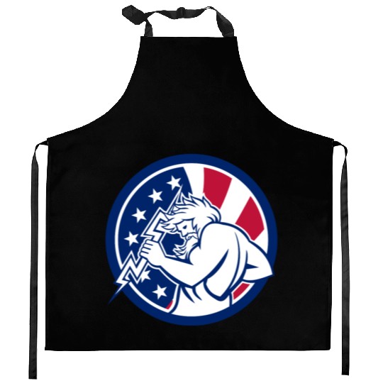 Zeus With Thunderbolt USA Flag Icon Kitchen Aprons