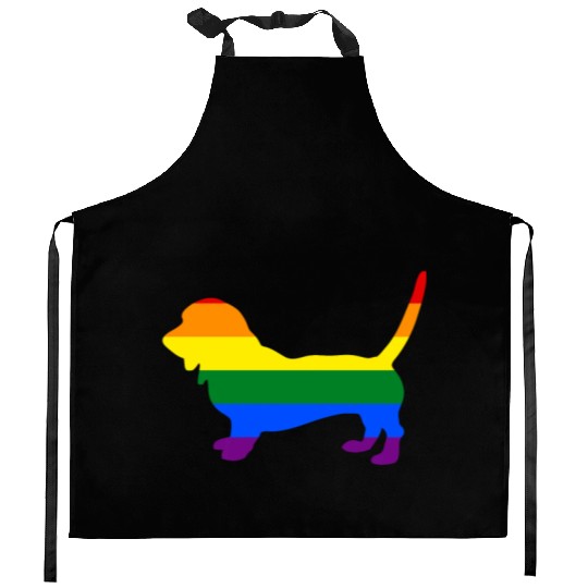 Gay Pride Dog Basset Hound Rainbow Gay Pride Flag Kitchen Aprons