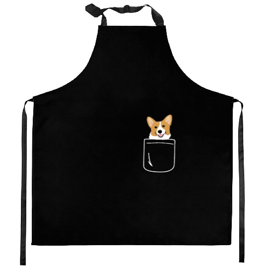 Corgi In Pocket Funny Cute Puppy Big Happy Smile Kitchen Aprons