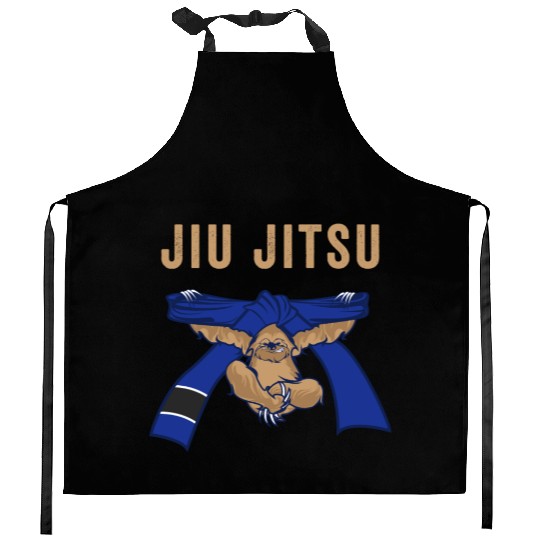 Jiu Jitsu BJJ Sloth Jiu Jitsu Blue Belt with Text Brown Light Kitchen Aprons
