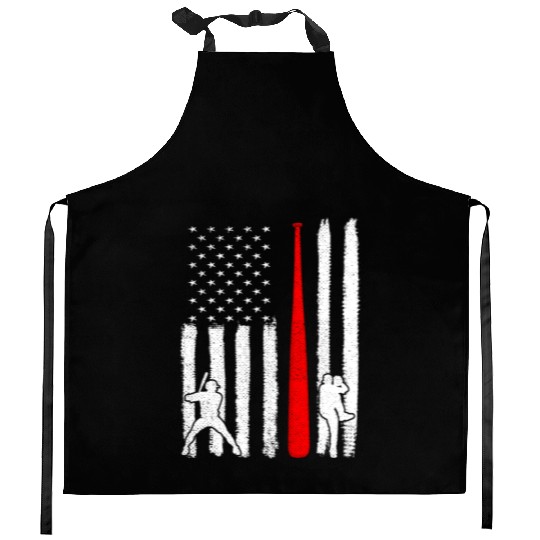 Baseball Pitcher Batter American Flag 4th of July Kitchen Aprons