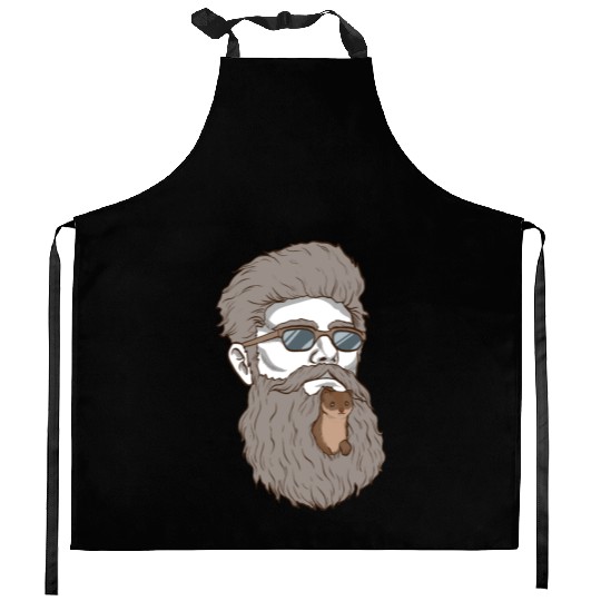 Beard Weasel Funny Beard Design Kitchen Aprons