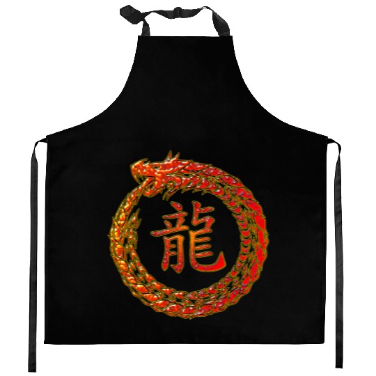 Fire Dragon In Circle with Chinese Dragon Symbol Kitchen Aprons