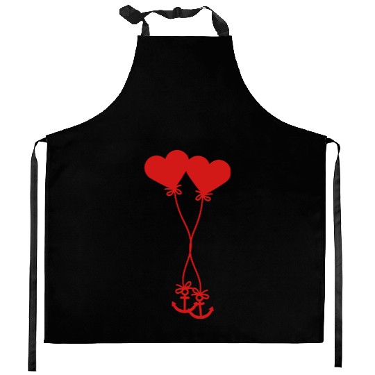 2 pair of couples in love anchor heart balloon fly Kitchen Aprons