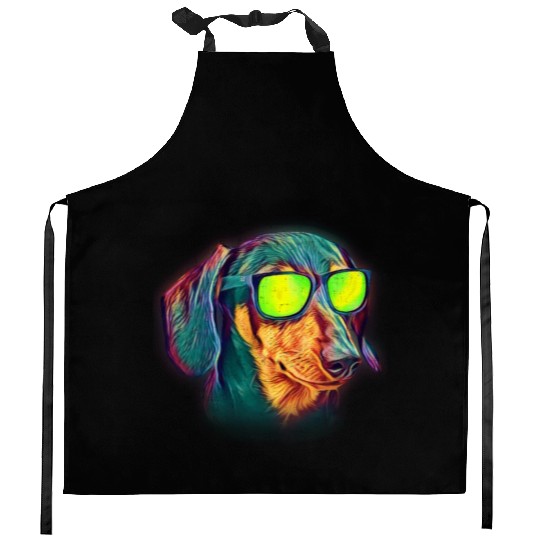 Dachshund Colorful Neon Wiener Dog Sunglasses Kitchen Aprons