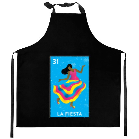 La Fiesta Mexican Loteria Bingo Card Kitchen Aprons