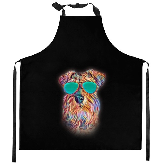 Miniature Schnauzer Colorful Neon Dog Sunglasses Kitchen Aprons
