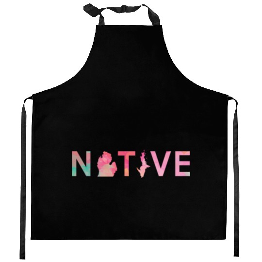 native michigan pink watercolor Kitchen Aprons