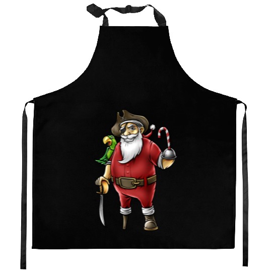 Santa Pirate Funny Christmas Candy Cane Hook Hand Kitchen Aprons