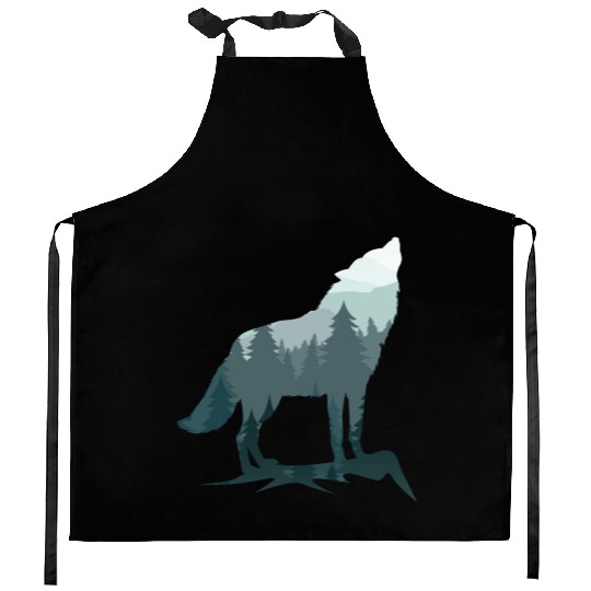 Lone Wolf Survives The Mountain Silhouette Art Kitchen Aprons