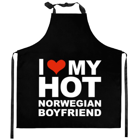 I Love my hot Norwegian Boyfriend Valentine's Day Kitchen Aprons