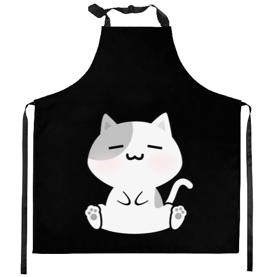Relaxed White Cat Cartoon Kitchen Aprons