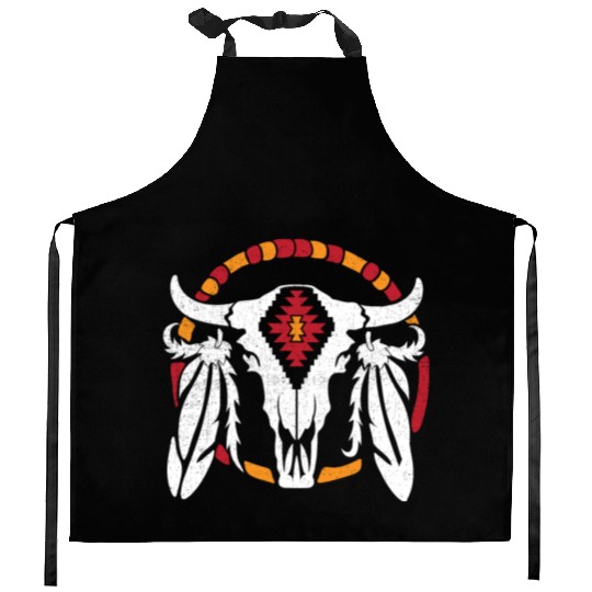 Aztec Pattern Cow Skull Cowboy Indian Mexican Kitchen Aprons