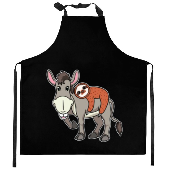 donkey riding sloth farm animal farmer gift Kitchen Aprons