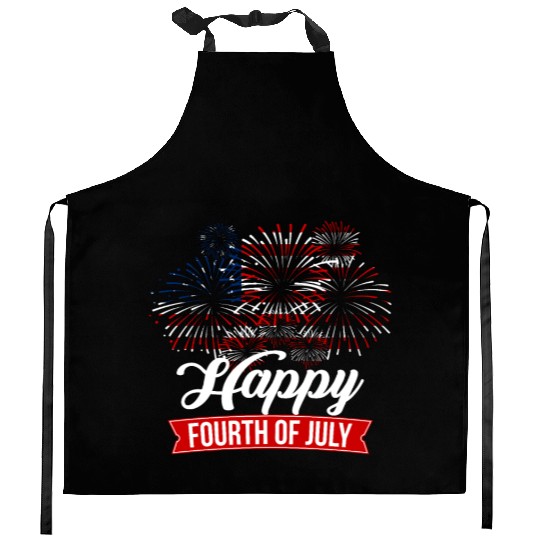 Fourth Of July Kitchen Aprons USA Flag Fireworks 4th of