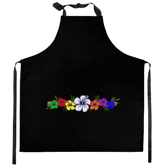 Colorful Hibiscus Flowers and Bamboo Shoot Kitchen Aprons
