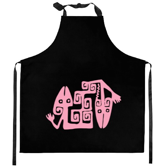 Pink Creatures Tribal Art Tribe Floral Paleo Cave Kitchen Aprons