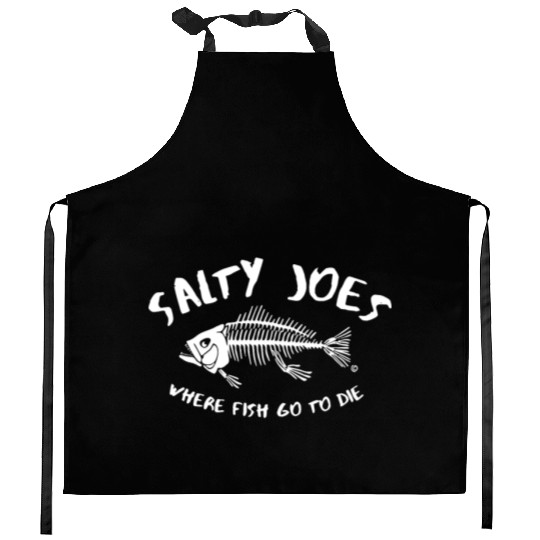 salty joes where fish go to die logo bog and tall Kitchen Aprons