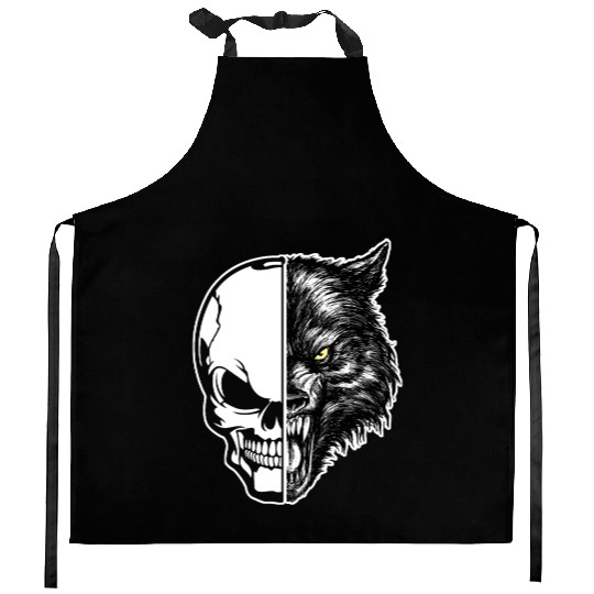 skull and wolf Kitchen Aprons