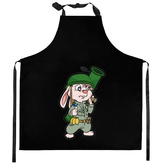 CUTE BUNNY WITH BAZOOKA Soldier Pacifist Private Kitchen Aprons