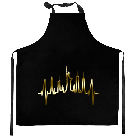 New York City Heartbeat Manhattan Skyline USA Gold Kitchen Aprons