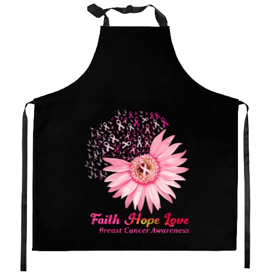 Faith Hope Love Breast Cancer Awareness Flower Pin Kitchen Aprons