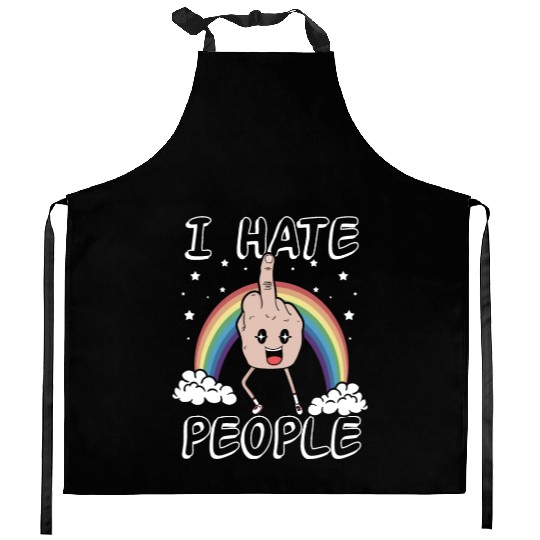 I Hate People Middle Finger Funny Rainbow Gift Kitchen Aprons