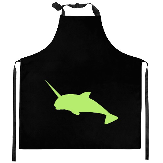 Sharp narwhal in green uniwhale Kitchen Aprons