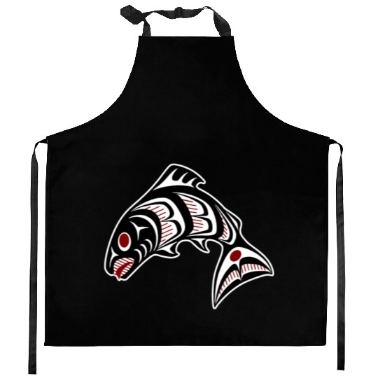 Native American Red Black Haida Vector Salmon Kitchen Aprons