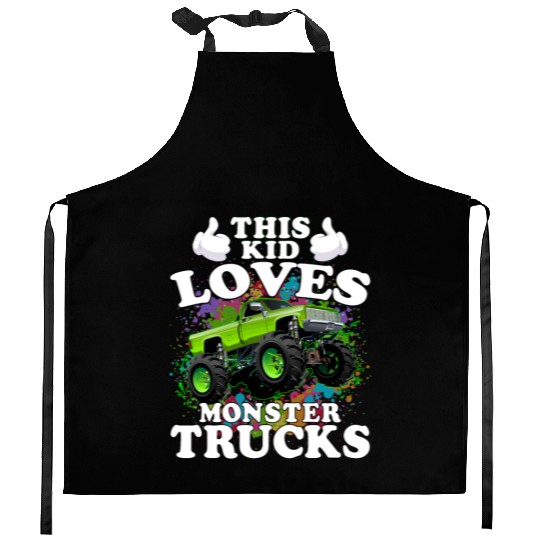 This Kid Loves Monster Trucks Kitchen Aprons